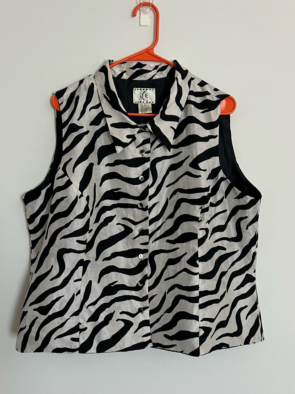 Vintage ICE by ECI New York 100% Silk Zebra Print Sleeveless Blouse 1X